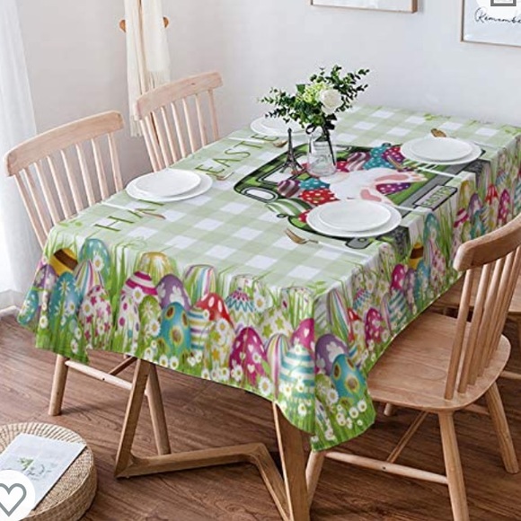 Easter Tablecloth Washable Fabric Rectangle/Farm Trucks Bunny Tail - Picture 1 of 11